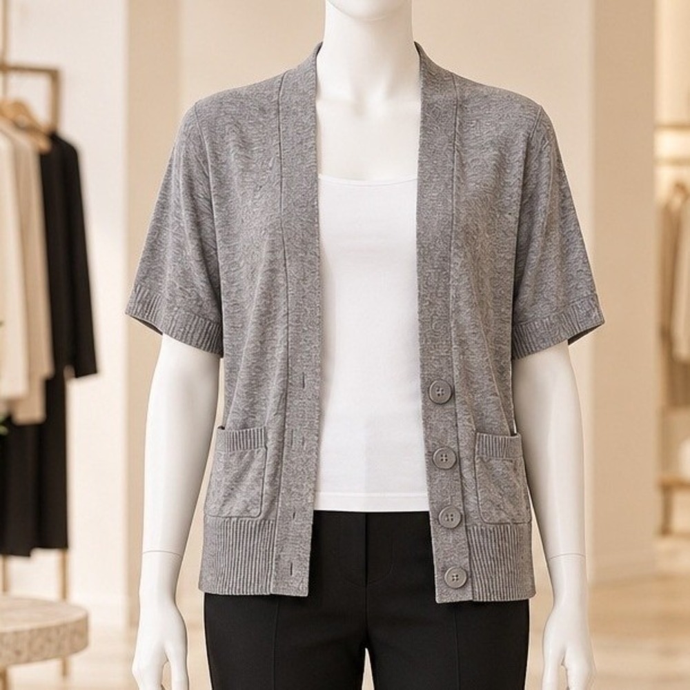 Apt 9 Womens Cardigan Gray Short Sleeve Open Front Knit Shrug Size S